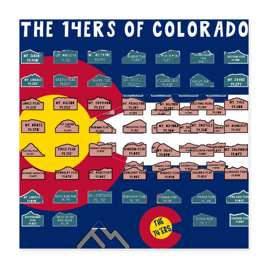 THE 14ERS OF COLORADO Poster 16x16 CC - white